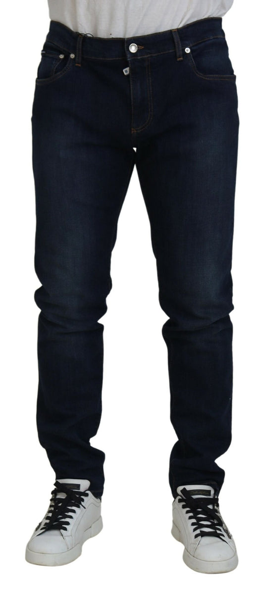 Donkerblauwe skinny denim jeans met stretch van katoen