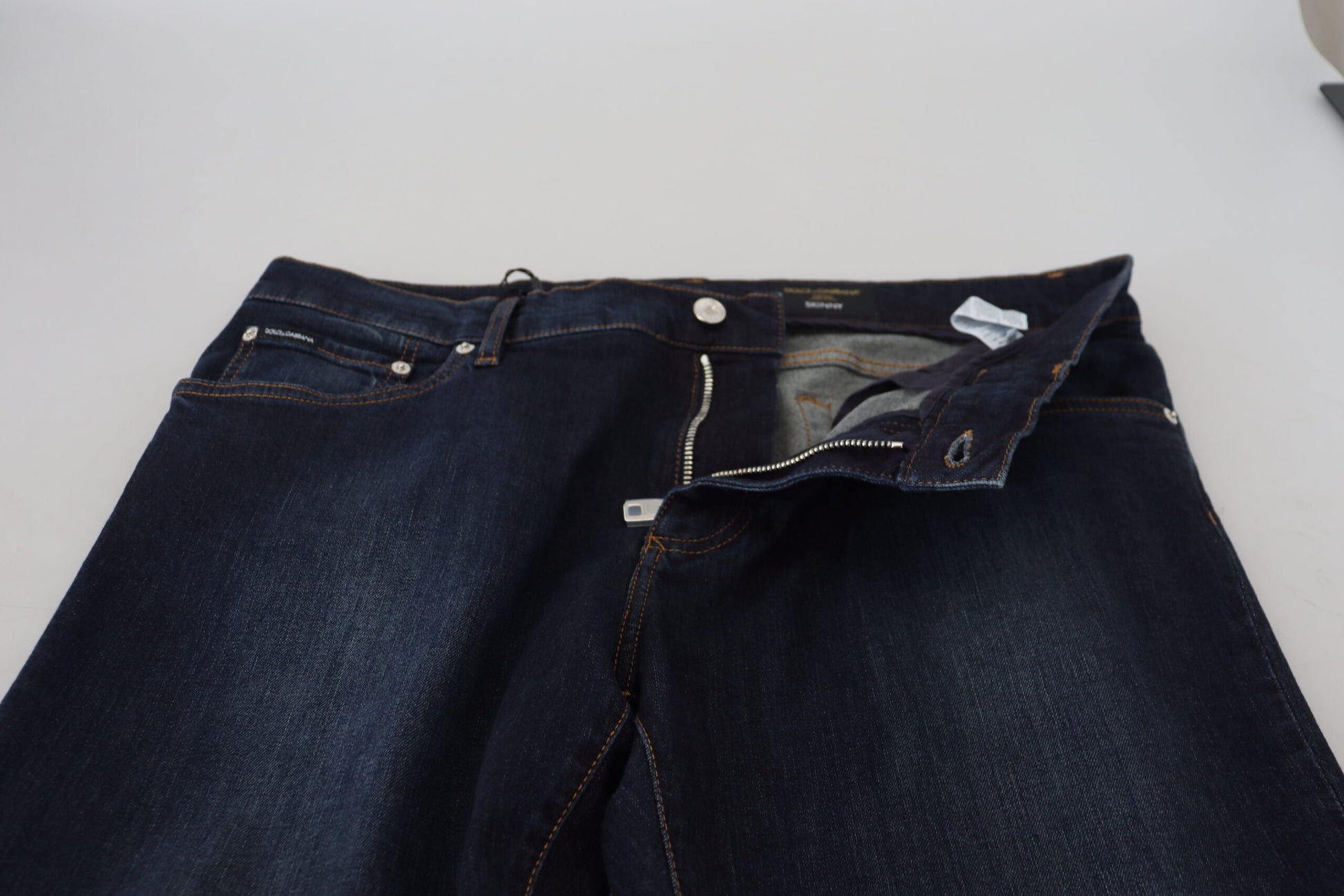 Donkerblauwe skinny denim jeans met stretch van katoen