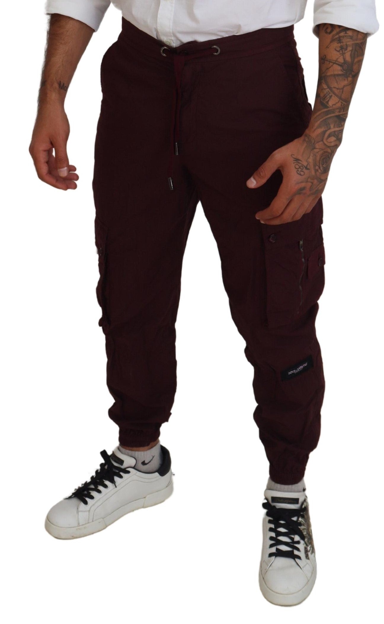 Elegantes pantalones jogger de algodón burdeos