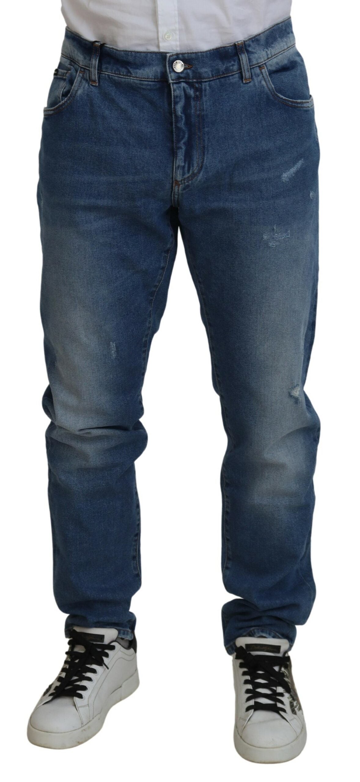 Blauw gewassen skinny katoenen denimjeans