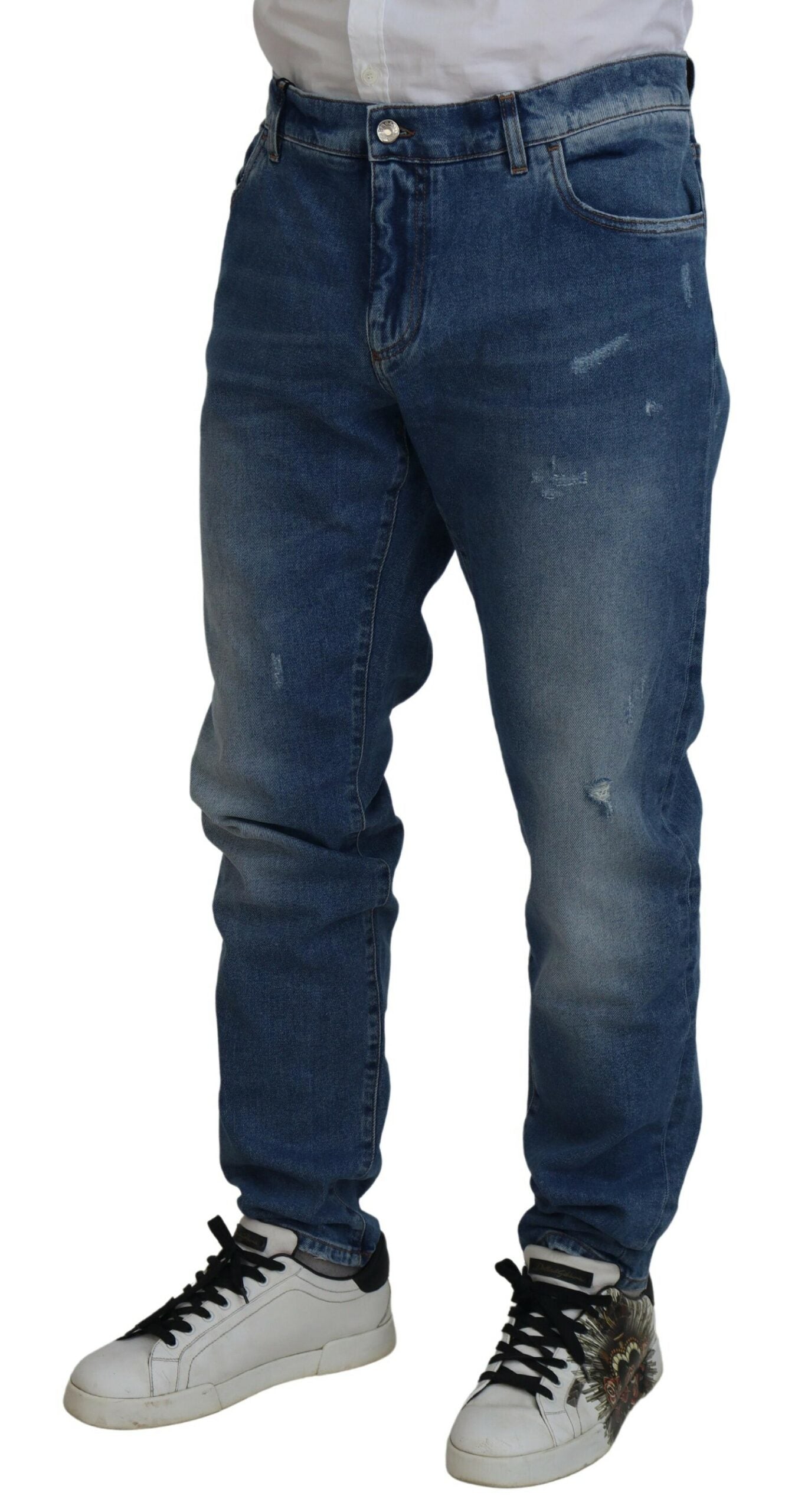 Blauw gewassen skinny katoenen denimjeans