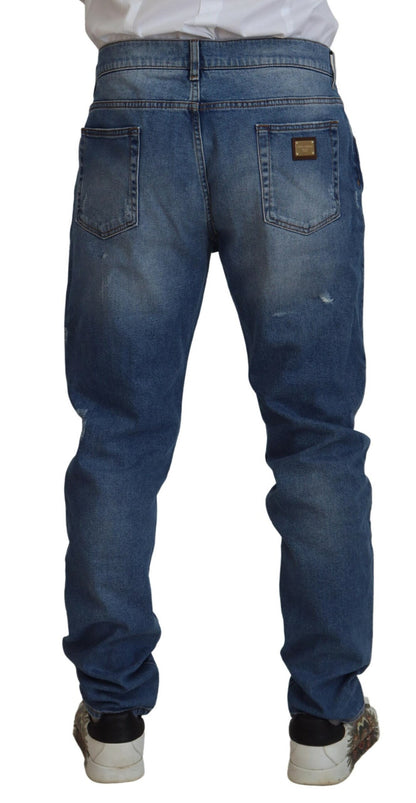 Blauw gewassen skinny katoenen denimjeans