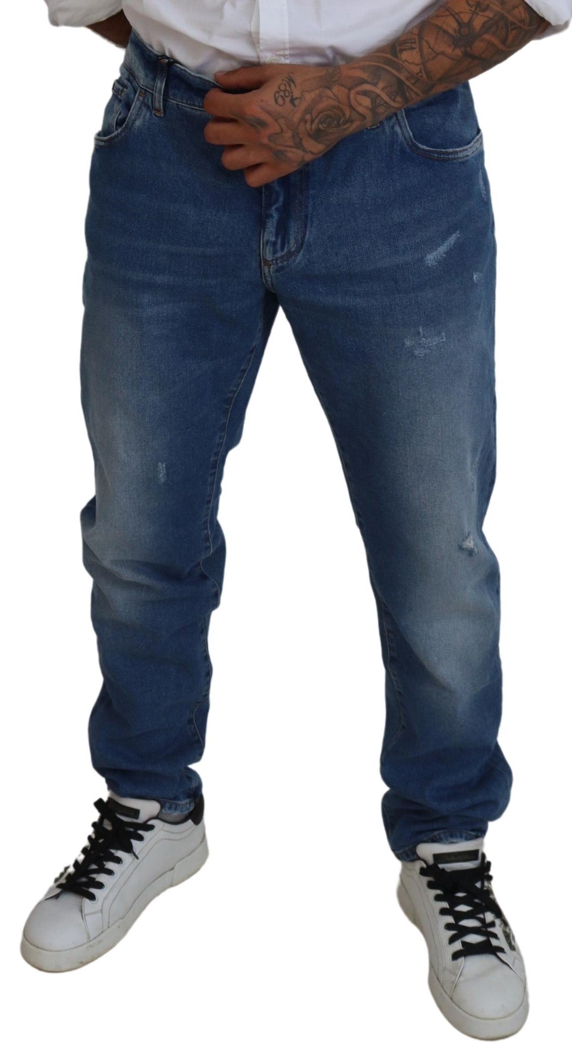 Blauw gewassen skinny katoenen denimjeans