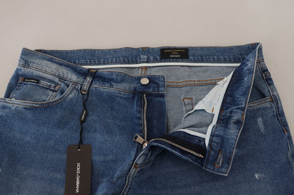 Blauw gewassen skinny katoenen denimjeans