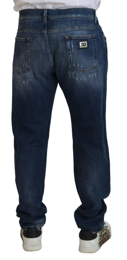 Blauwe gescheurde katoenen stretch slanke denim jeans