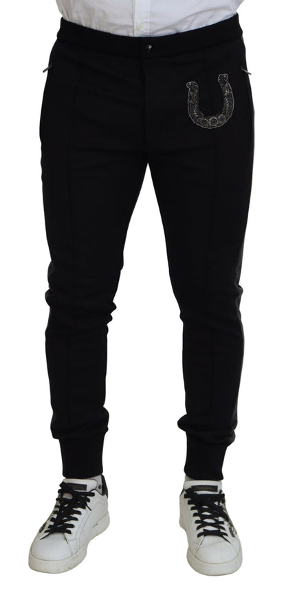 Elegantes pantalones jogger negros en mezcla de lana de lujo