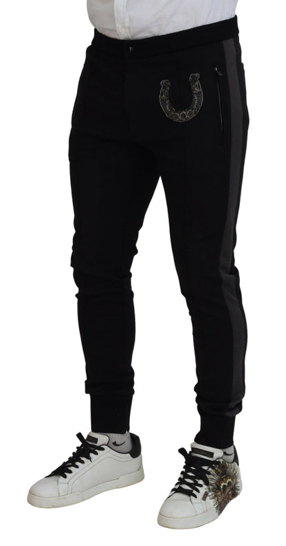 Elegantes pantalones jogger negros en mezcla de lana de lujo