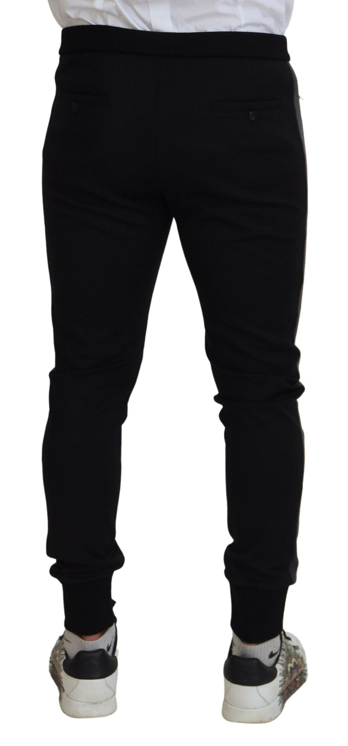 Elegantes pantalones jogger negros en mezcla de lana de lujo