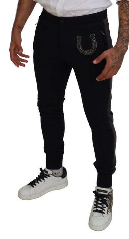 Elegantes pantalones jogger negros en mezcla de lana de lujo