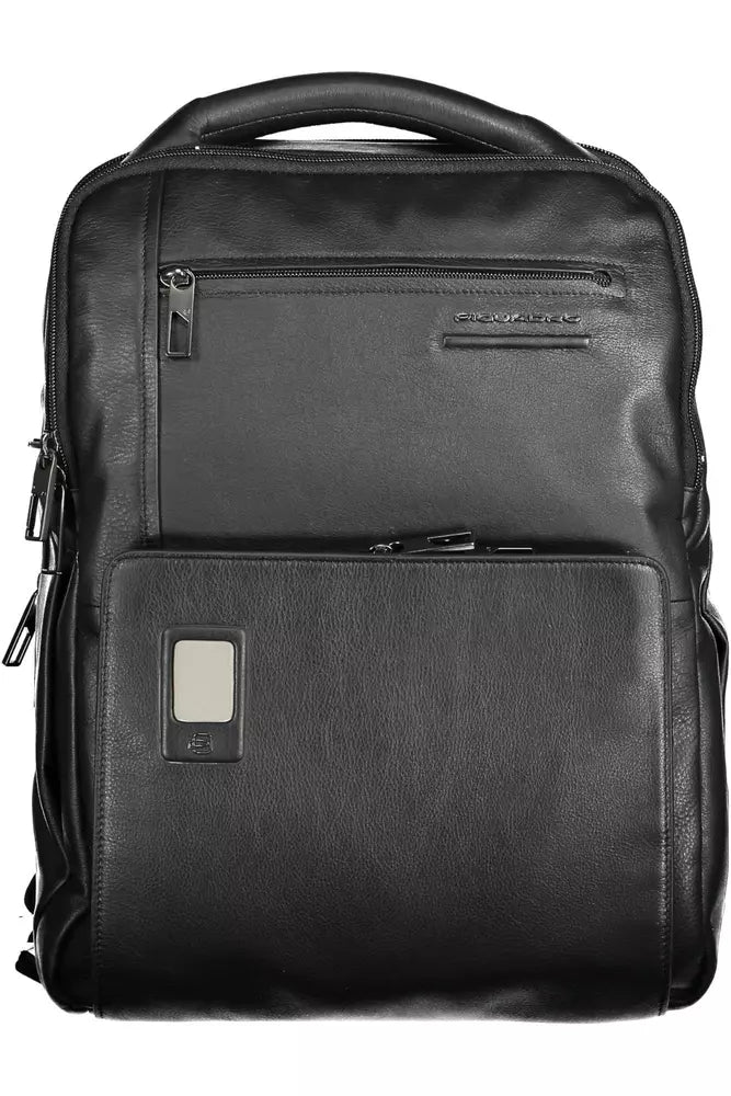 Black Leather Men Backpack