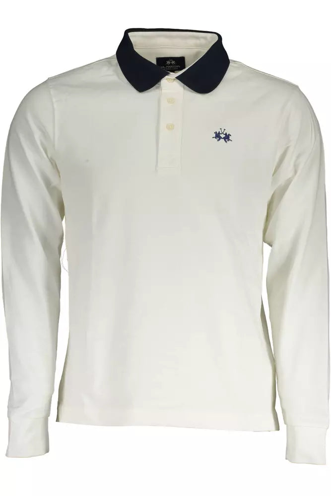 Elegant Long-Sleeved White Polo with Contrasting Details