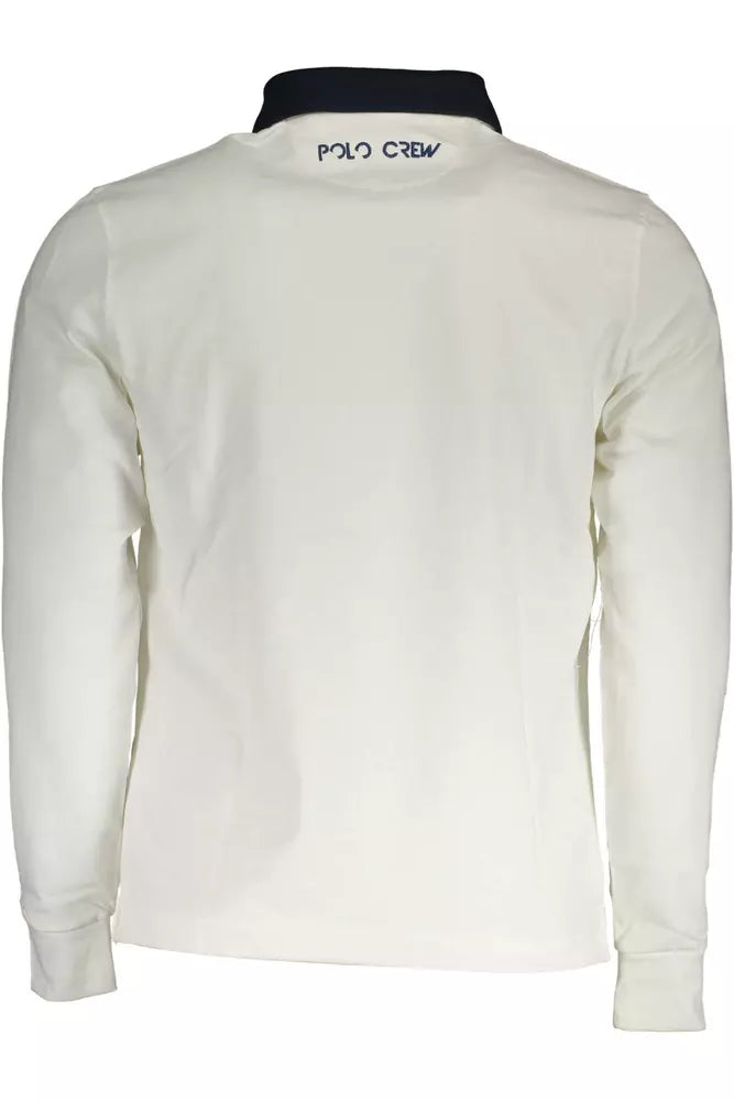 Elegant Long-Sleeved White Polo with Contrasting Details