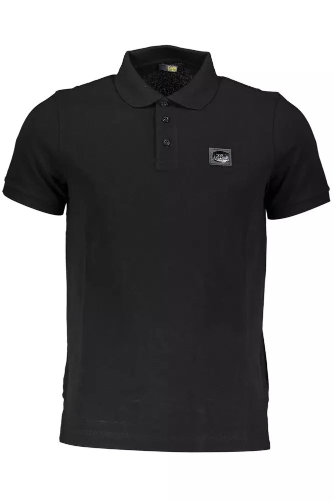 Elegant Black Cotton Polo with Signature Applique