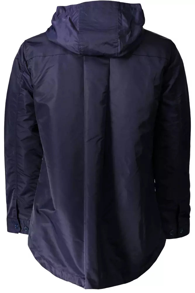 Chic Blue Nylon Jacket with Hood