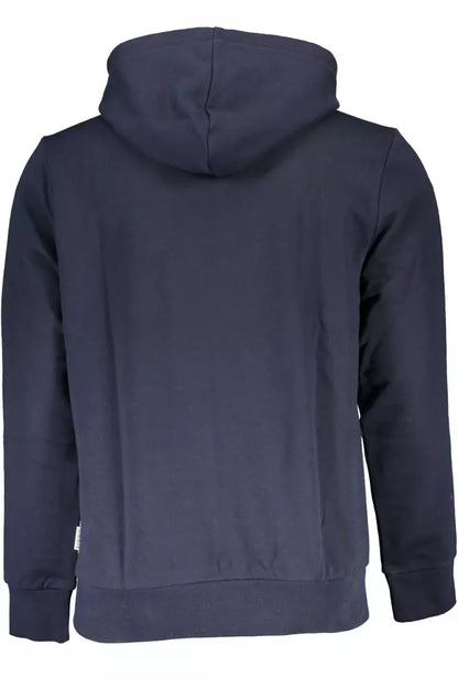 Blue Cotton Hooded Sweatshirt with Logo Print