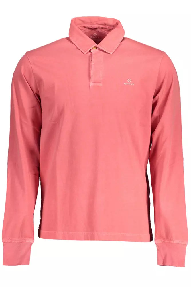 Chic Pink Cotton Long-Sleeved Polo Shirt