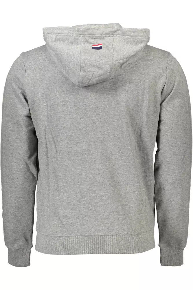 Elegant Gray Cotton Hooded Zip Sweater