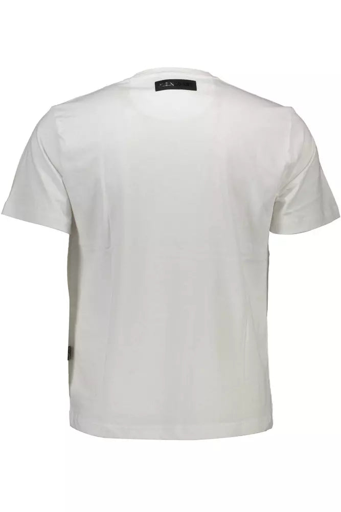 Camiseta blanca prístina con cuello redondo y logo