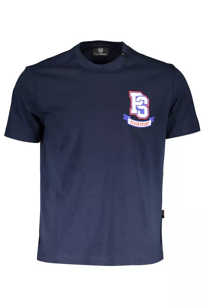 Camiseta con emblema azul y cuello redondo