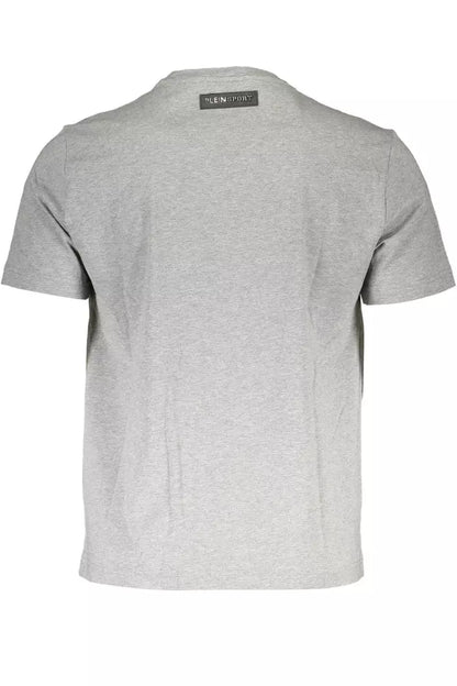 Camiseta deportiva de algodón gris con cuello redondo