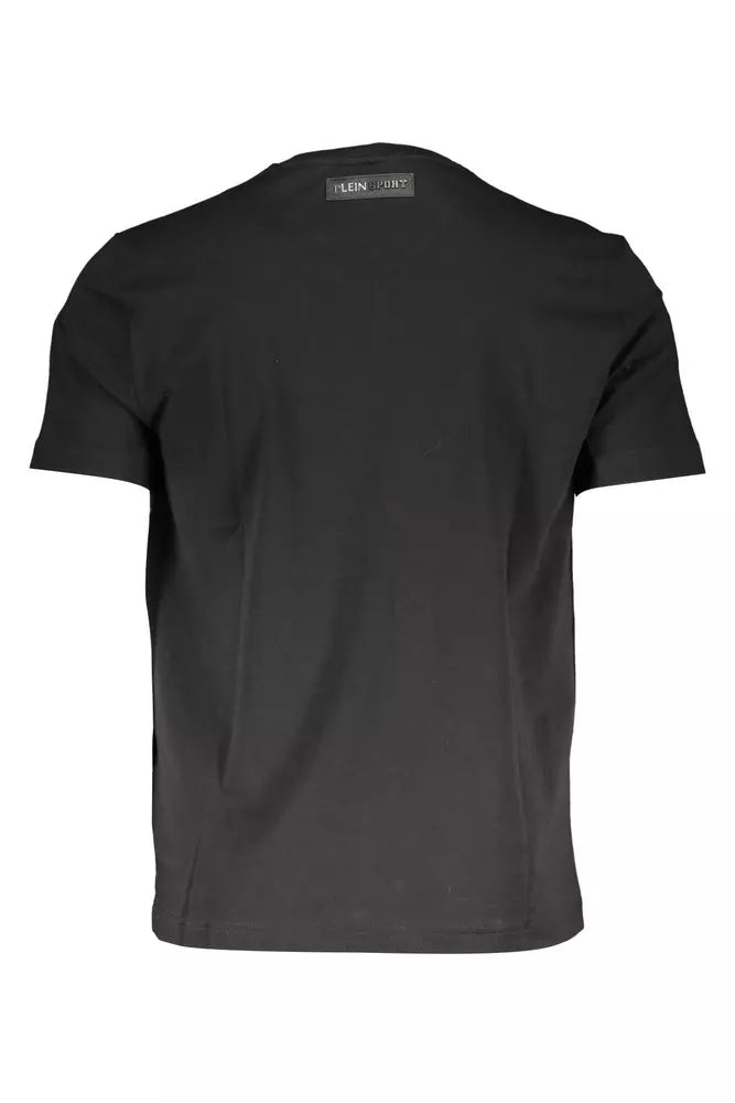 Sleek Black Cotton Crew Neck Tee with Logo Print