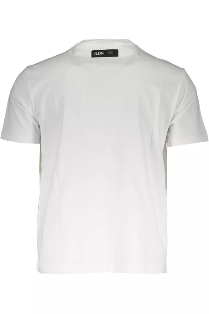 Crisp White Cotton Crew Neck Tee With Bold Print