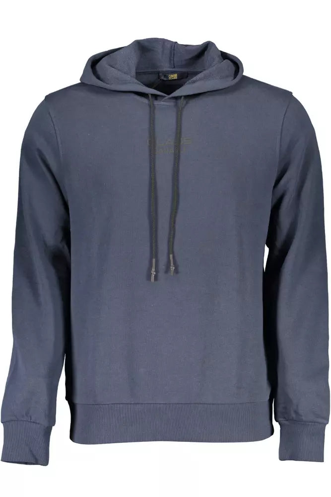 Blue Cotton Hooded Sweatshirt with Logo Print