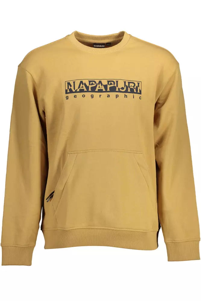 Beige Cotton Sweatshirt with Central Zip Pocket