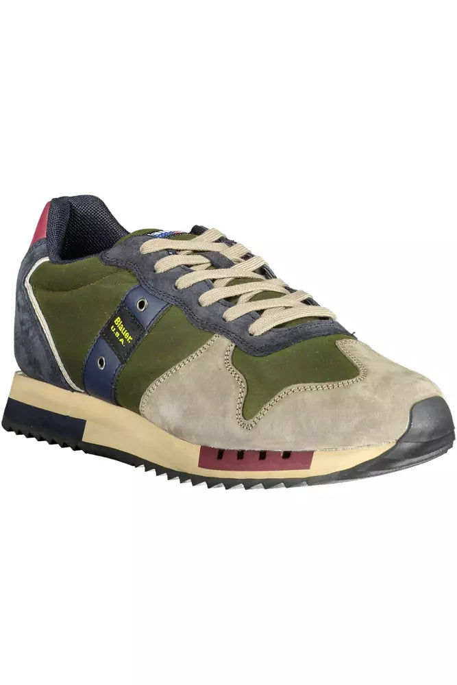 Sleek Green Lace-Up Sports Sneakers