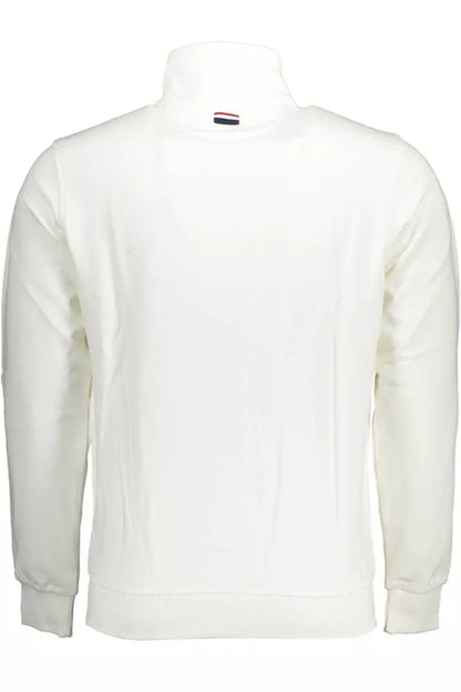 Chic White Cotton Zip Sweater with Embroidery