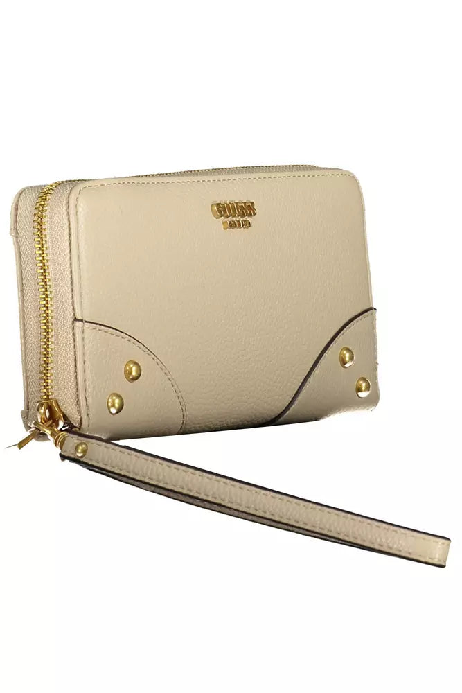 Beige Chic Zip Wallet with Contrasting Accents