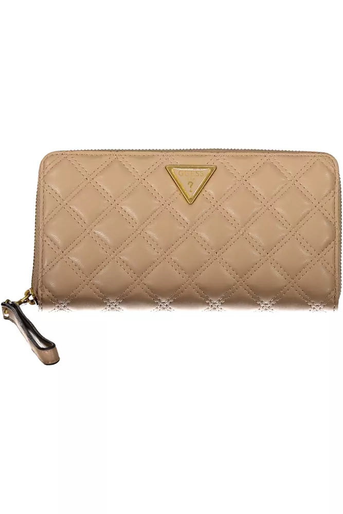 Cartera elegante beige con múltiples compartimentos