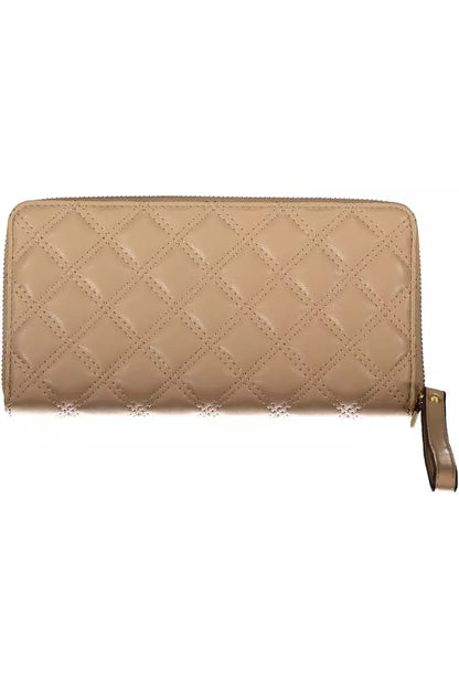 Cartera elegante beige con múltiples compartimentos