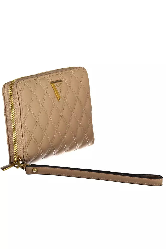 Cartera elegante beige con múltiples compartimentos