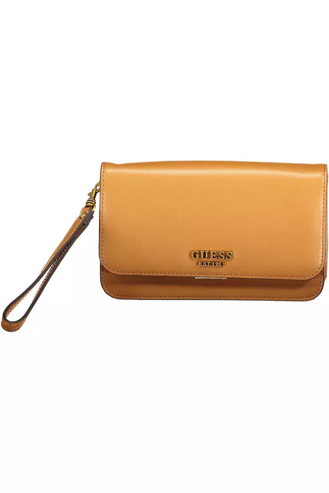 Cartera elegante marrón de tres pliegues con bolsillo para teléfono