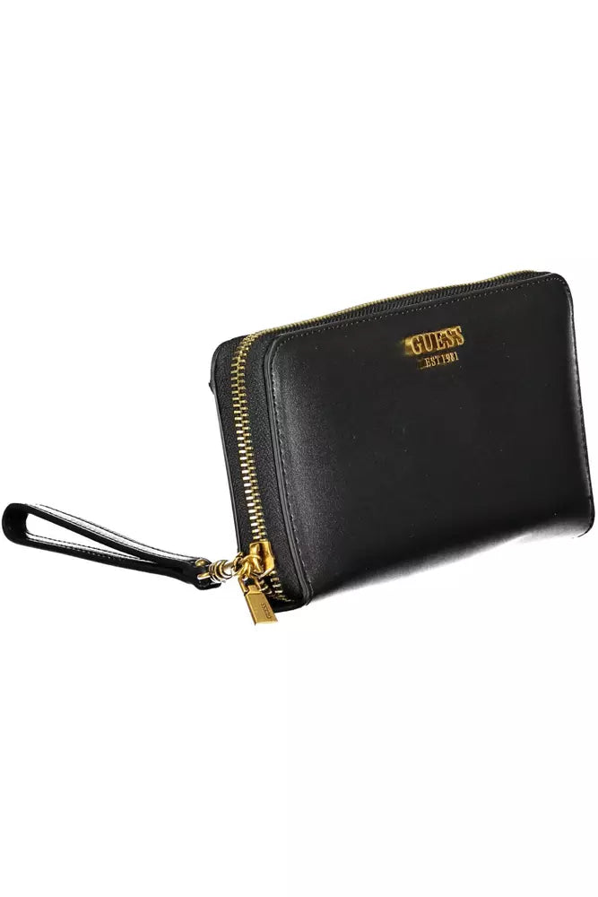 Chic Black Polyethylene Multi-Compartment Wallet