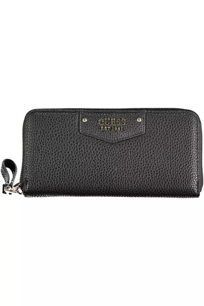 Elegante cartera negra con múltiples compartimentos