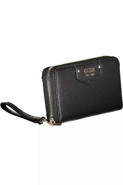 Elegante cartera negra con múltiples compartimentos