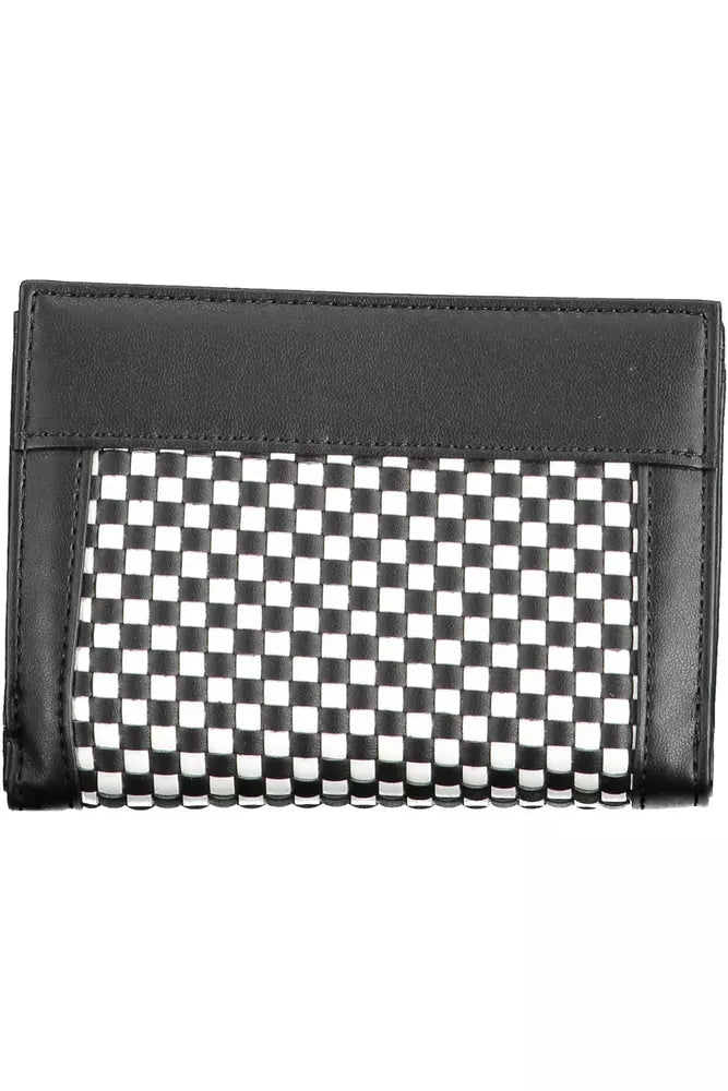 Elegante cartera de polietileno negro con detalles en contraste