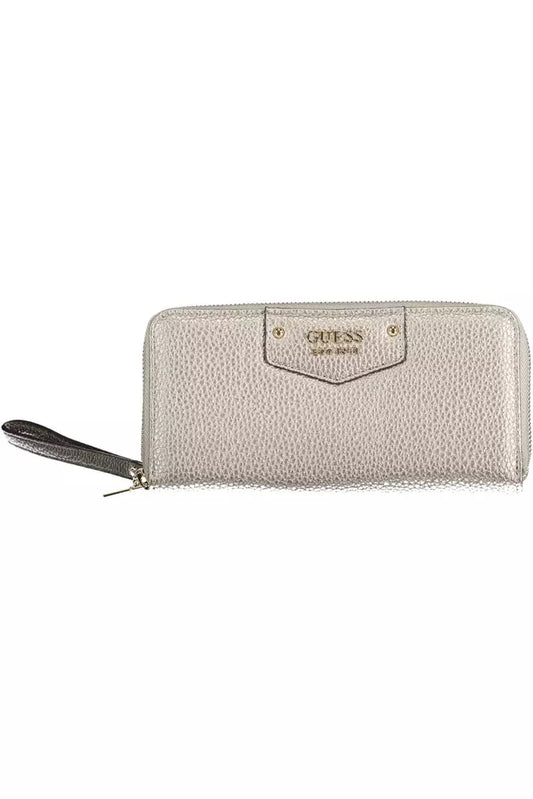 Elegante cartera plateada con cremallera y monedero