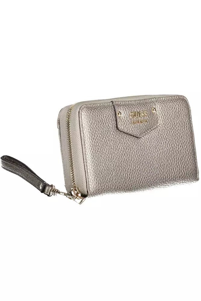 Elegante cartera plateada con cremallera y monedero