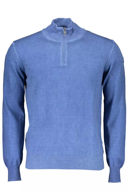 Elegant Long-Sleeved Half-Zip Blue Sweater