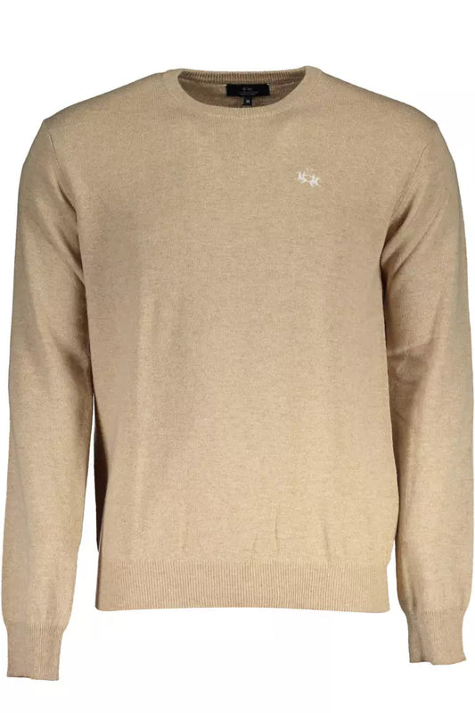 "Beige Wool Men Sweater Classic Comfort Knitwear"