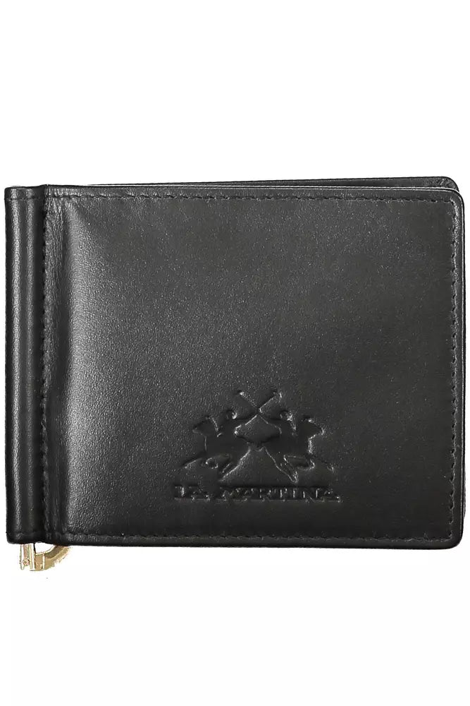 Sleek Black Leather Money Clip Wallet