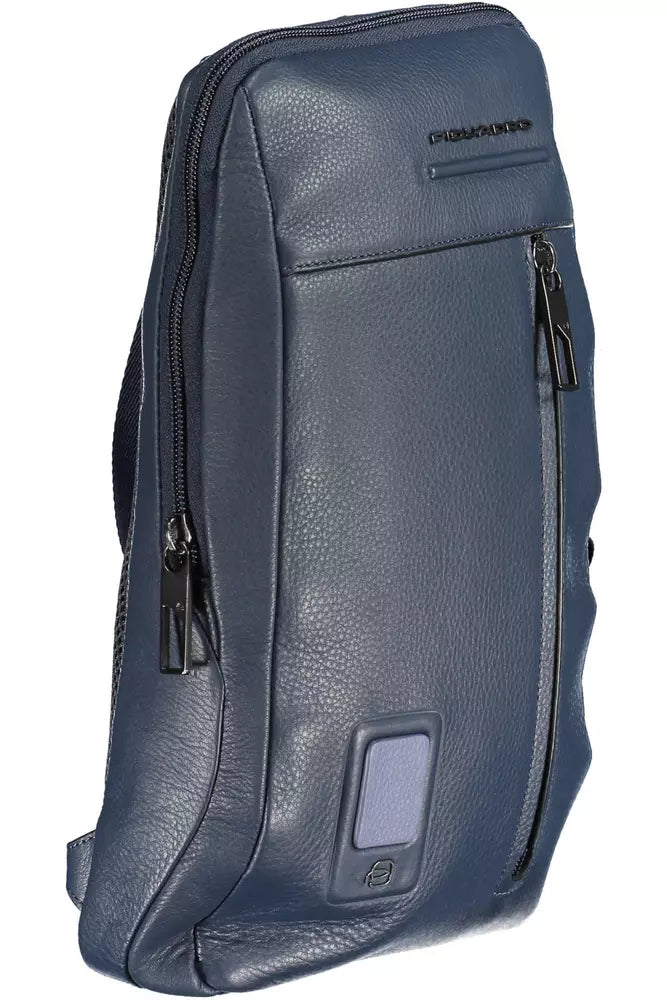 Sleek Blue Leather Shoulder Laptop Bag