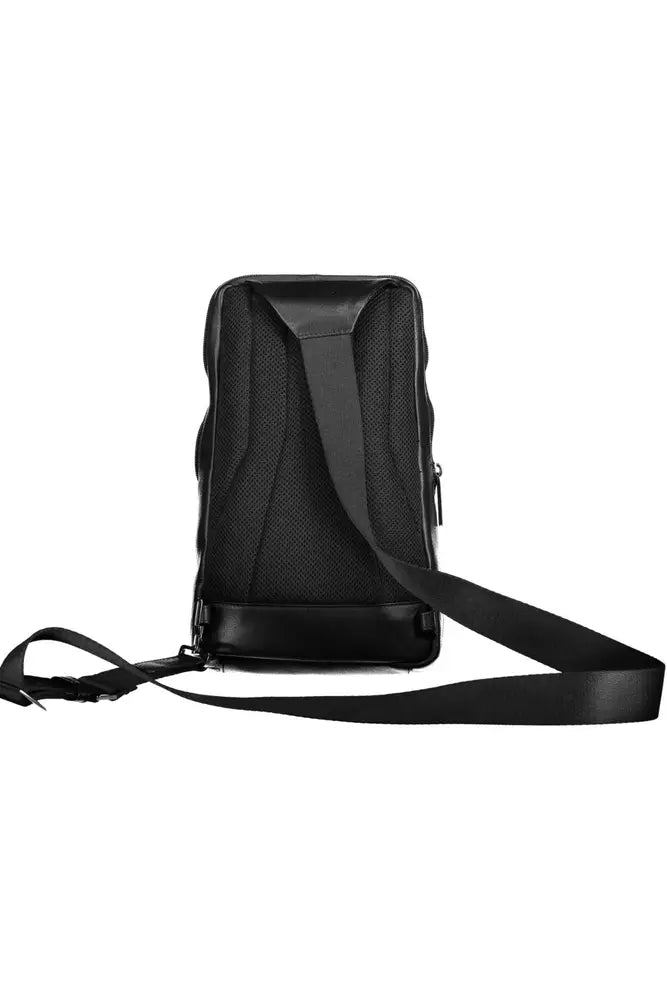 Elegante bolso de hombro de cuero negro con espacio para computadora portátil