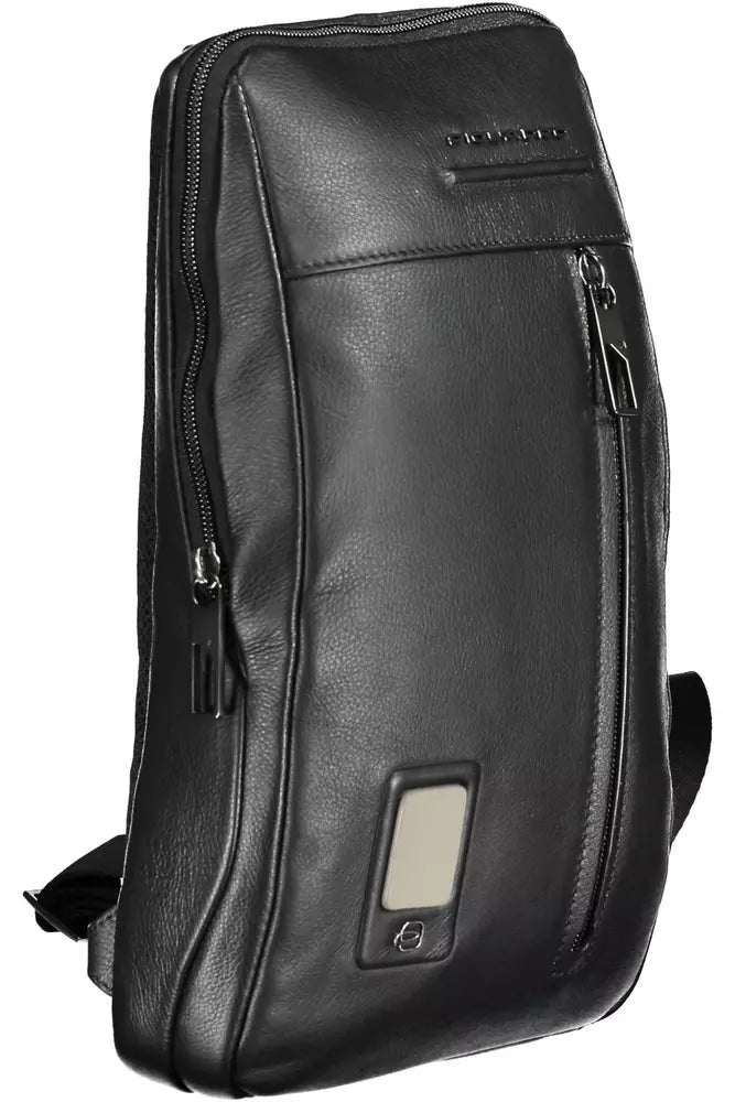 Elegante bolso de hombro de cuero negro con espacio para computadora portátil