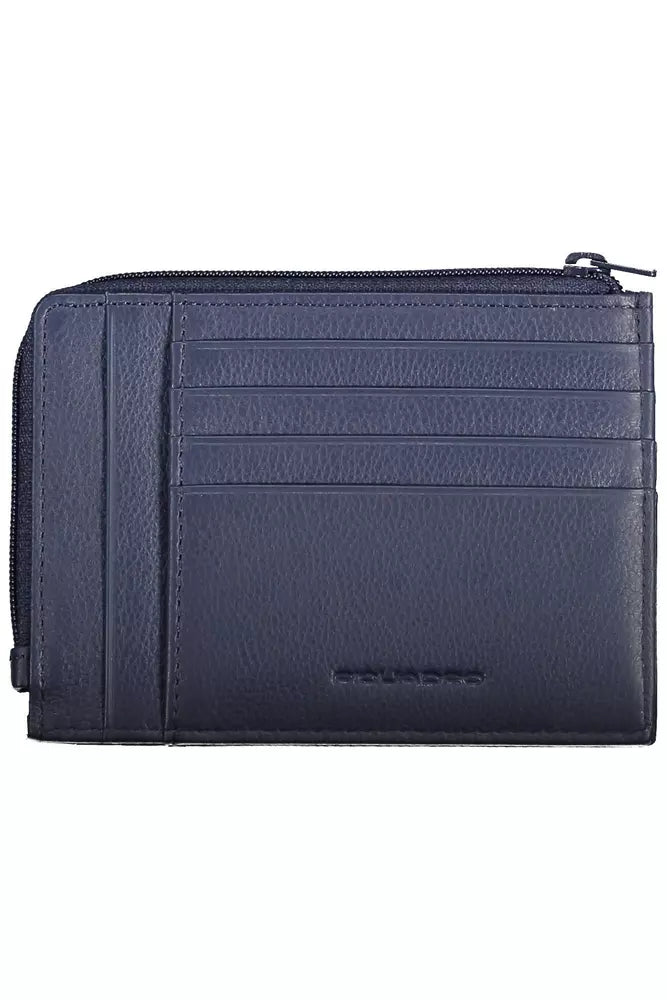 Sleek Blue Leather Card Holder with RFID Block