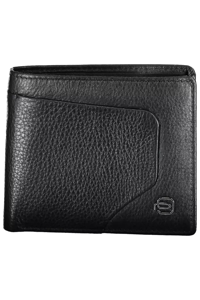 Elegante cartera plegable de cuero negro con bloque RFID