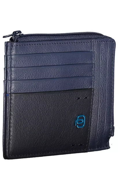 Sleek Blue Leather Card Holder with RFID Block